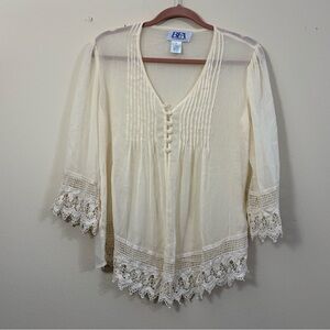 BFA Classics Cream Chiffon Blouse Womens M lace bohemian Victorian romantic cl